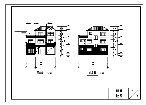 别墅设计某三层砖混结构传统小别墅建筑施工cad图含效果图